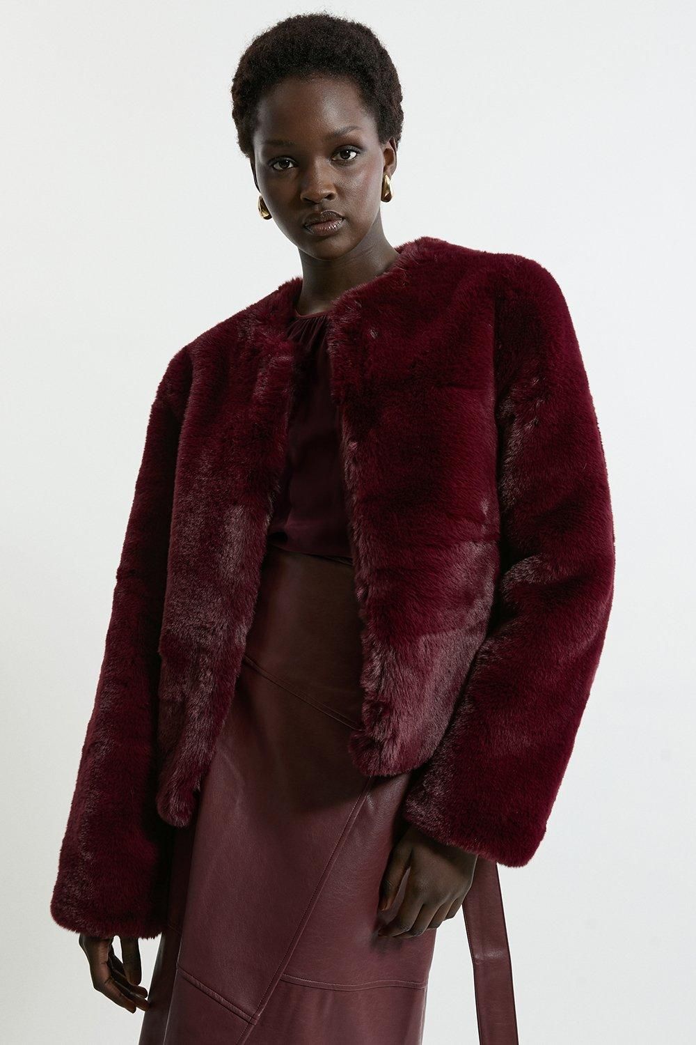 KarenMillen Collarless Faux Fur Jacket
