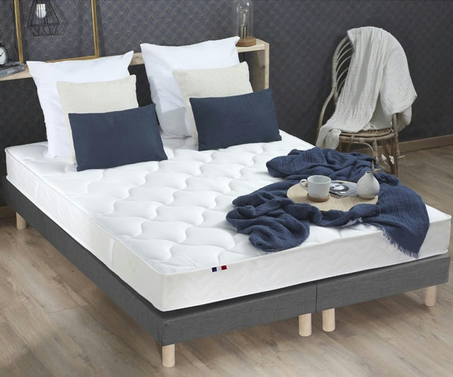 ENSEMBLE ESSENTIEL - Ensemble matelas latex 3 zones sommier gris 160x200