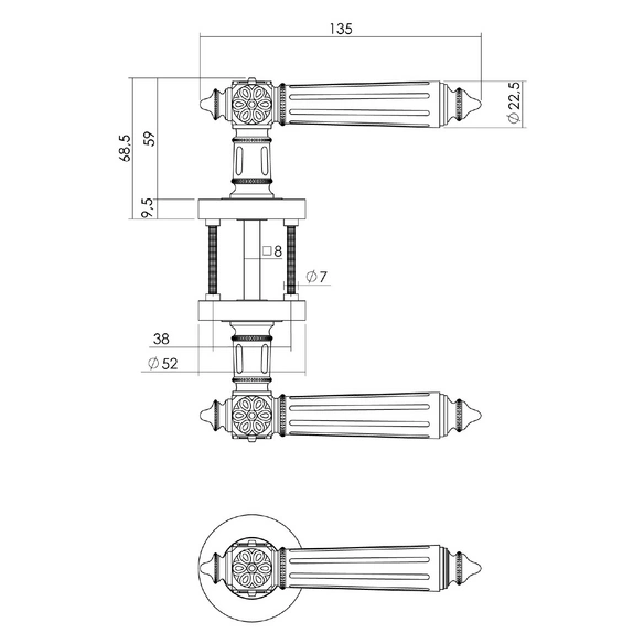 Türdrücker »Julietta«, D.52x10 mm BB-Rosetten