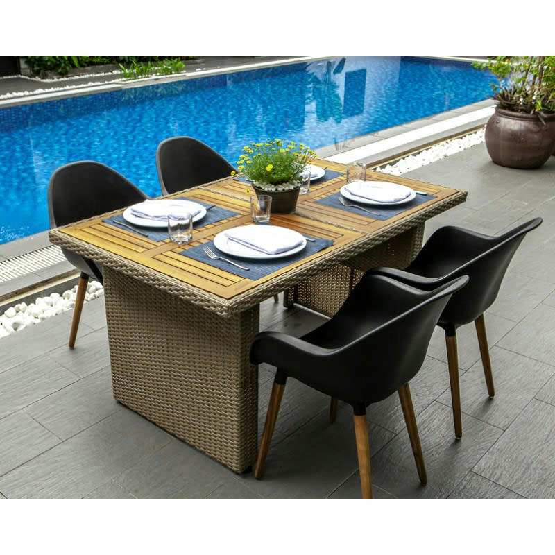 KIRA - Lot 2 chaises de jardin en plastique et pieds bois coloris noir