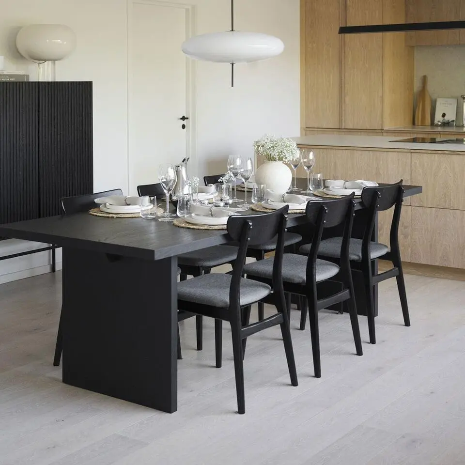 Rowico Home Rodham Houten Eetkamerstoel Zwart - Donkergrijze Stof