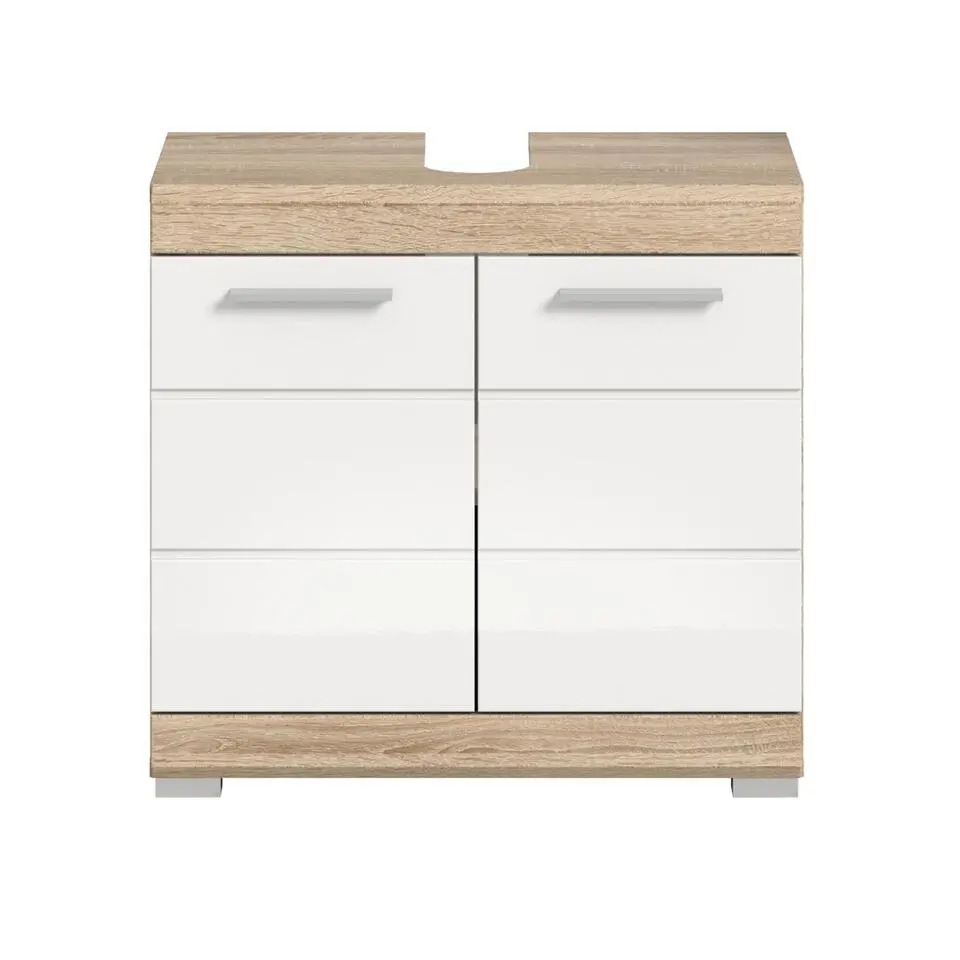 Hioshop Lambada wastafel 2 deuren wit hoogglans- eiken decor