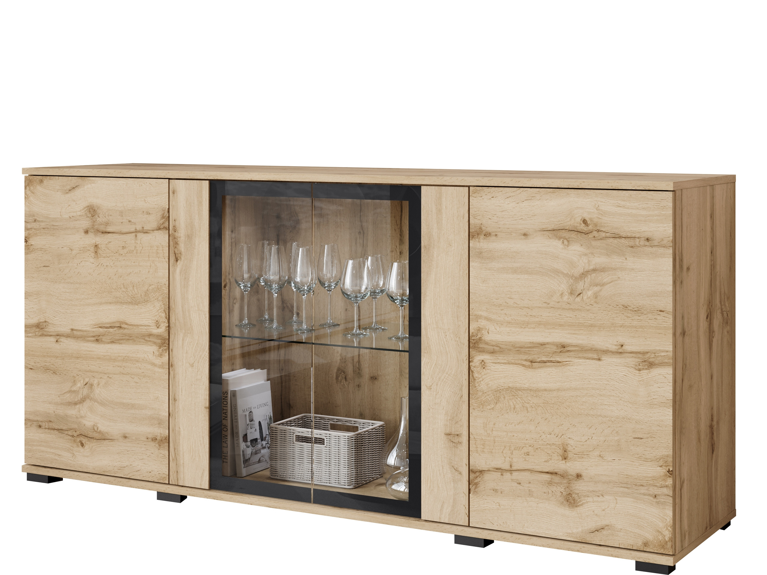 Komoda dąb wotan 150 cm z witryną CAVIO do salonu
