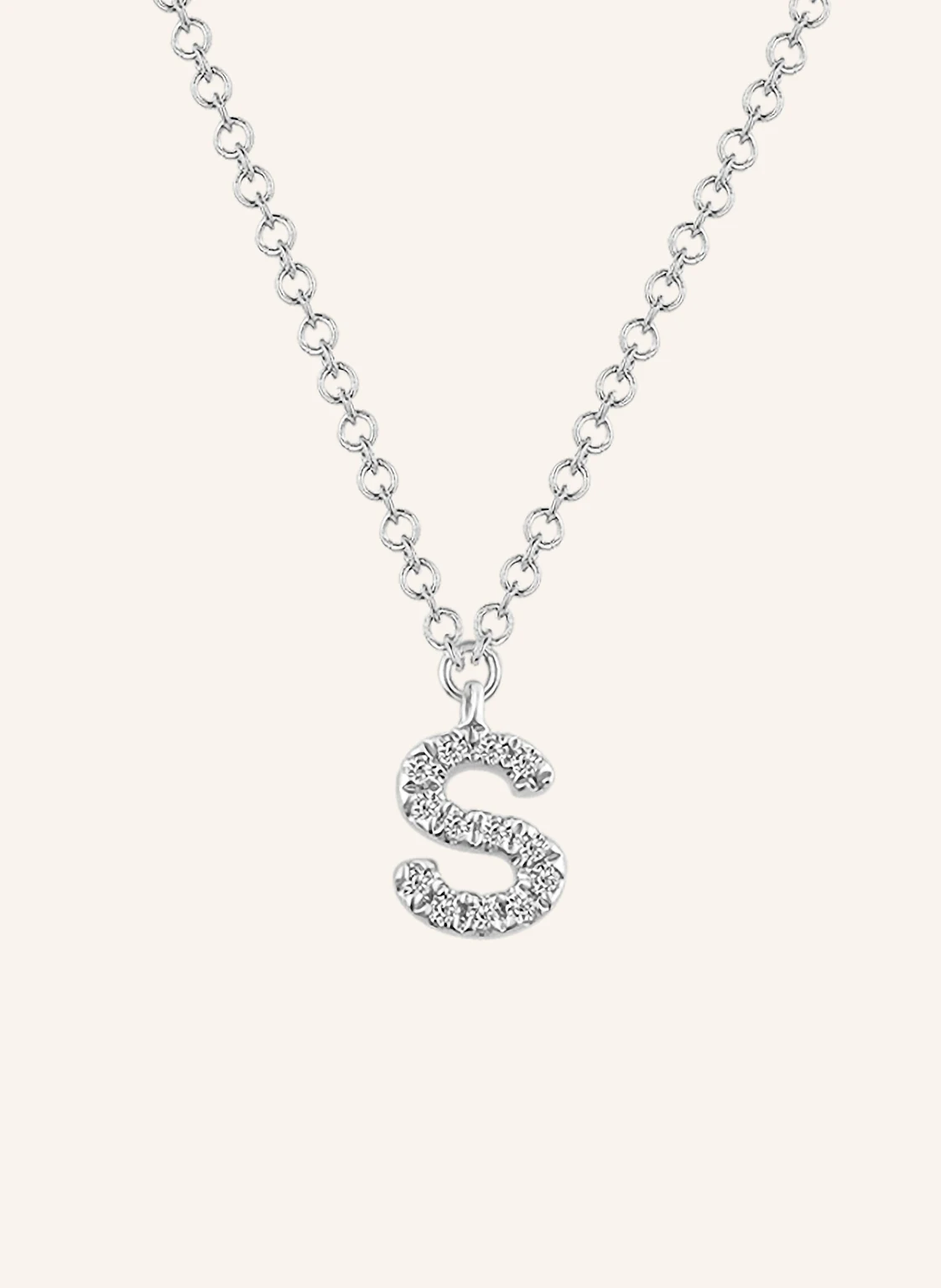 Leaf INITIALIEN Halskette „S“ aus 14 Karat Weißgold mit Diamanten