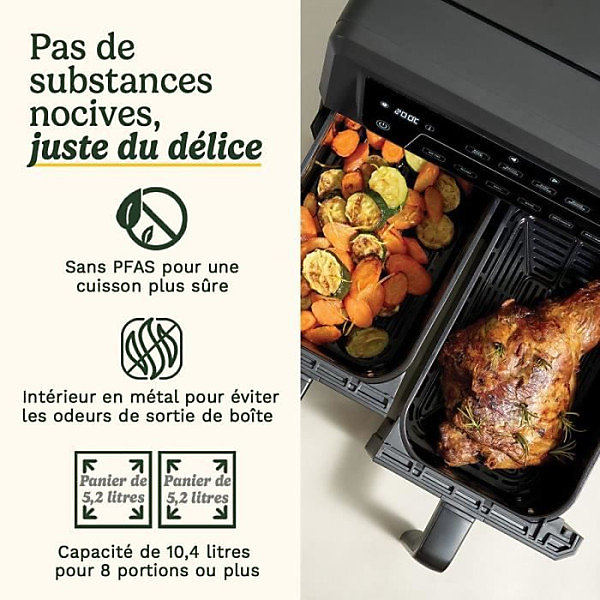 Friteuse Electriquesans huile CUISINART - Airfryer AFD10XBLE - Capacité 10,4L - Double cuves - Noir - 2400W