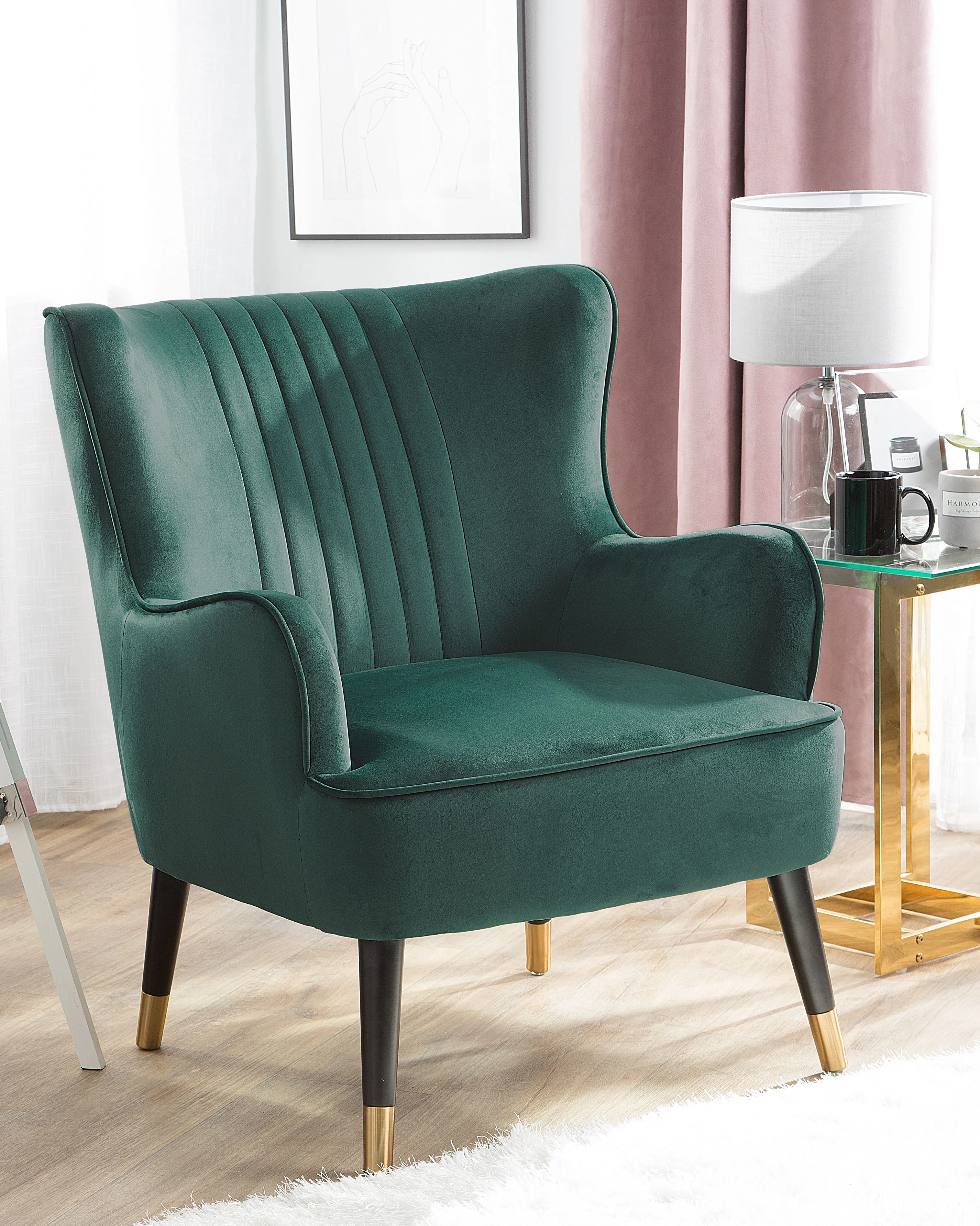 Wingback Chair VARBERG Velvet Emerald Green