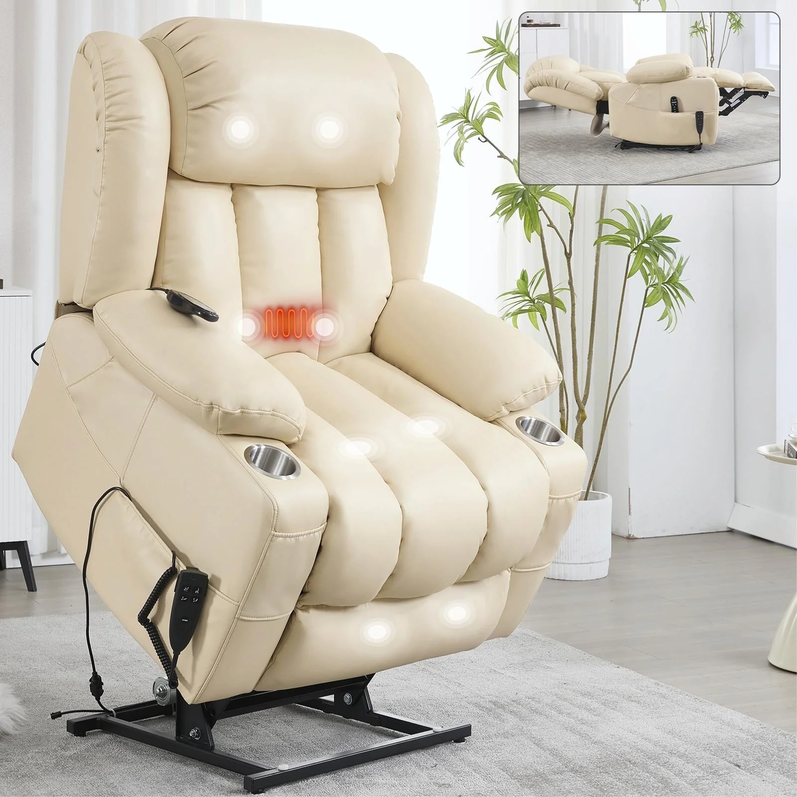 Dual Motor Infinite Position Up to 350 LBS Leatherair Power Lift Recliner Chair