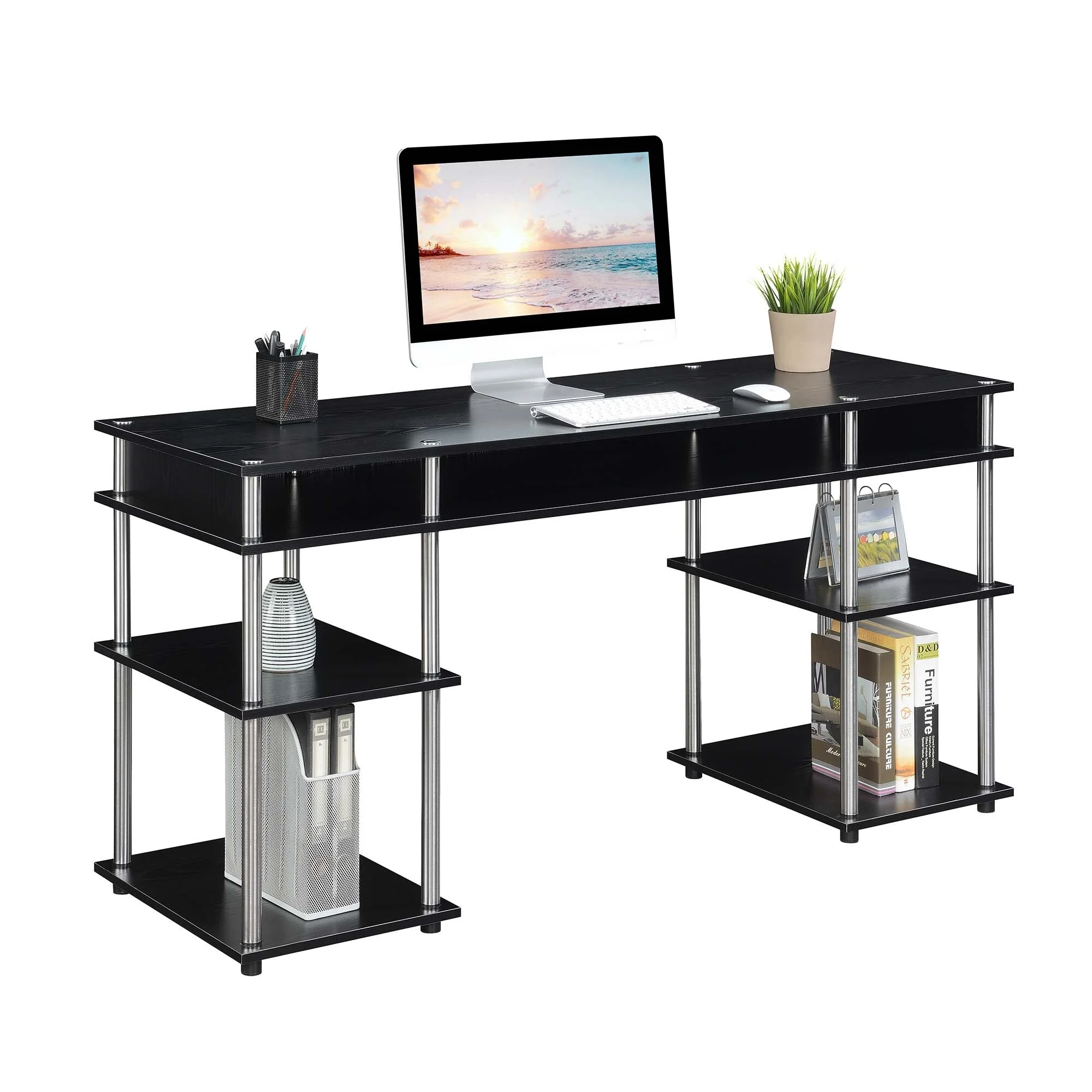 Convenience Concepts Designs2Go No Tools 60 inch Deluxe Student Desk with Shelves