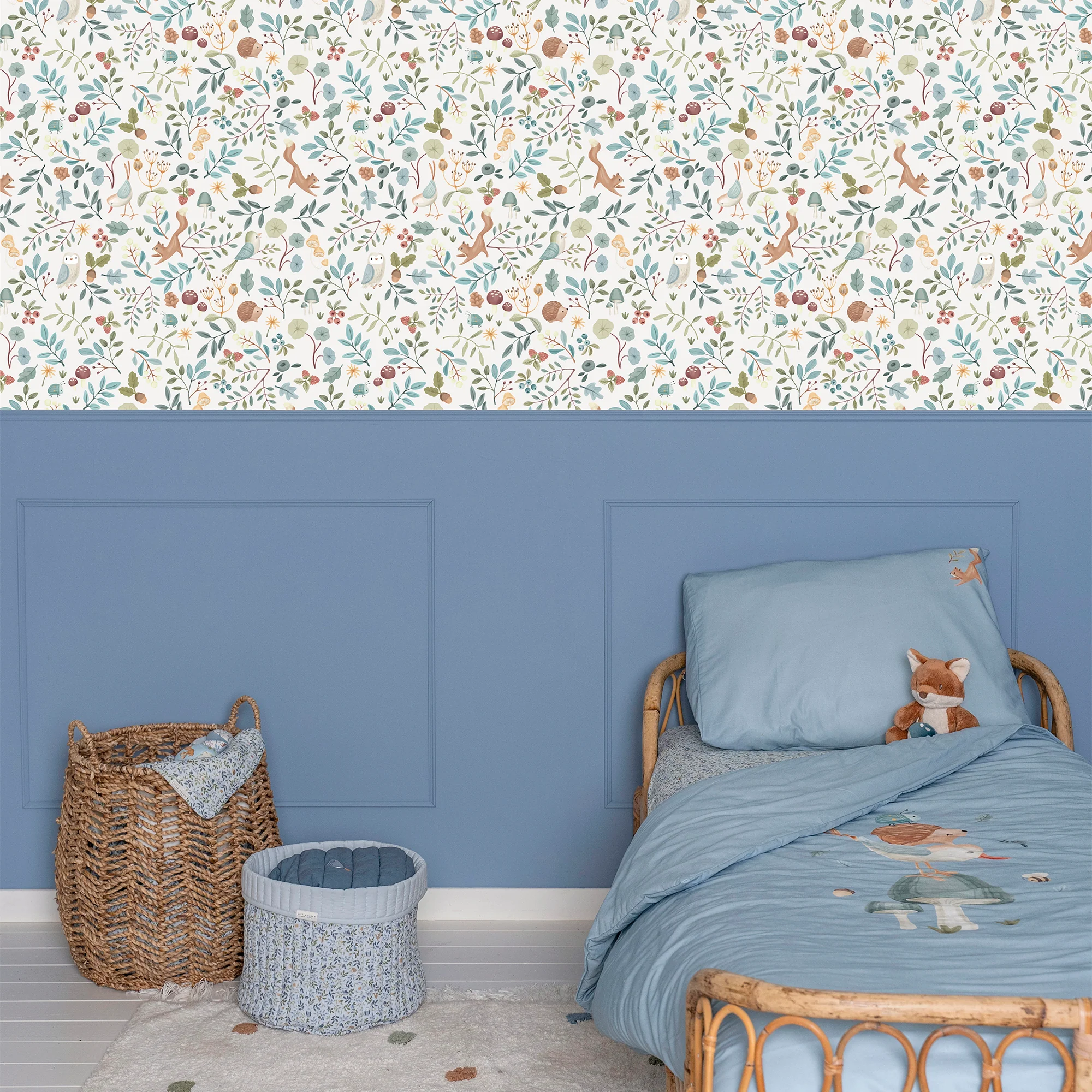 Little Dutch Papier peint intissé FOREST WONDERS blanc et bleu ciel