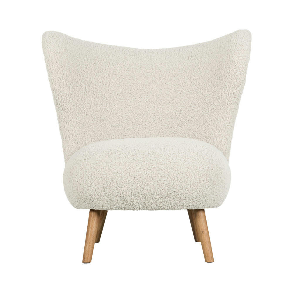 CELINE - Fauteuil en tissu bouclette et bois ecru