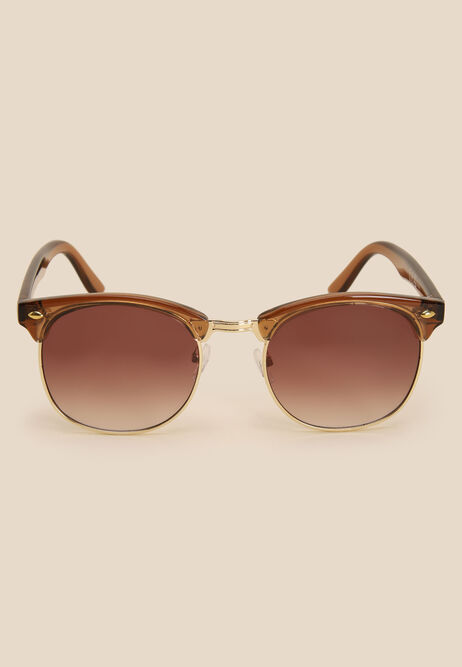 Womens Brown Round Retro Sunglasses