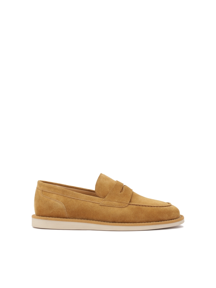Light brown suede slip-on shoes