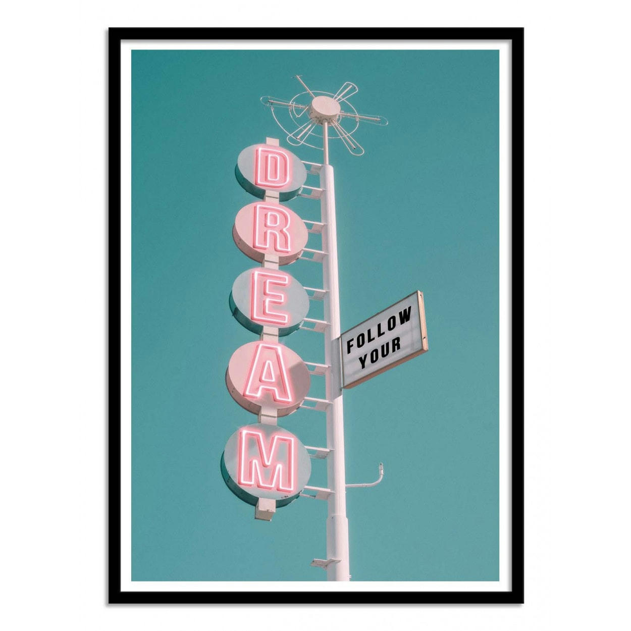 JONAS LOOSE - FOLLOW YOUR DREAM - Affiche d'art avec Cadre bois noir - 50 x 70 cm