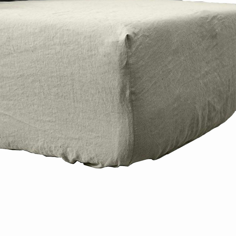 - Drap housse lin lavé beige 140x190 cm