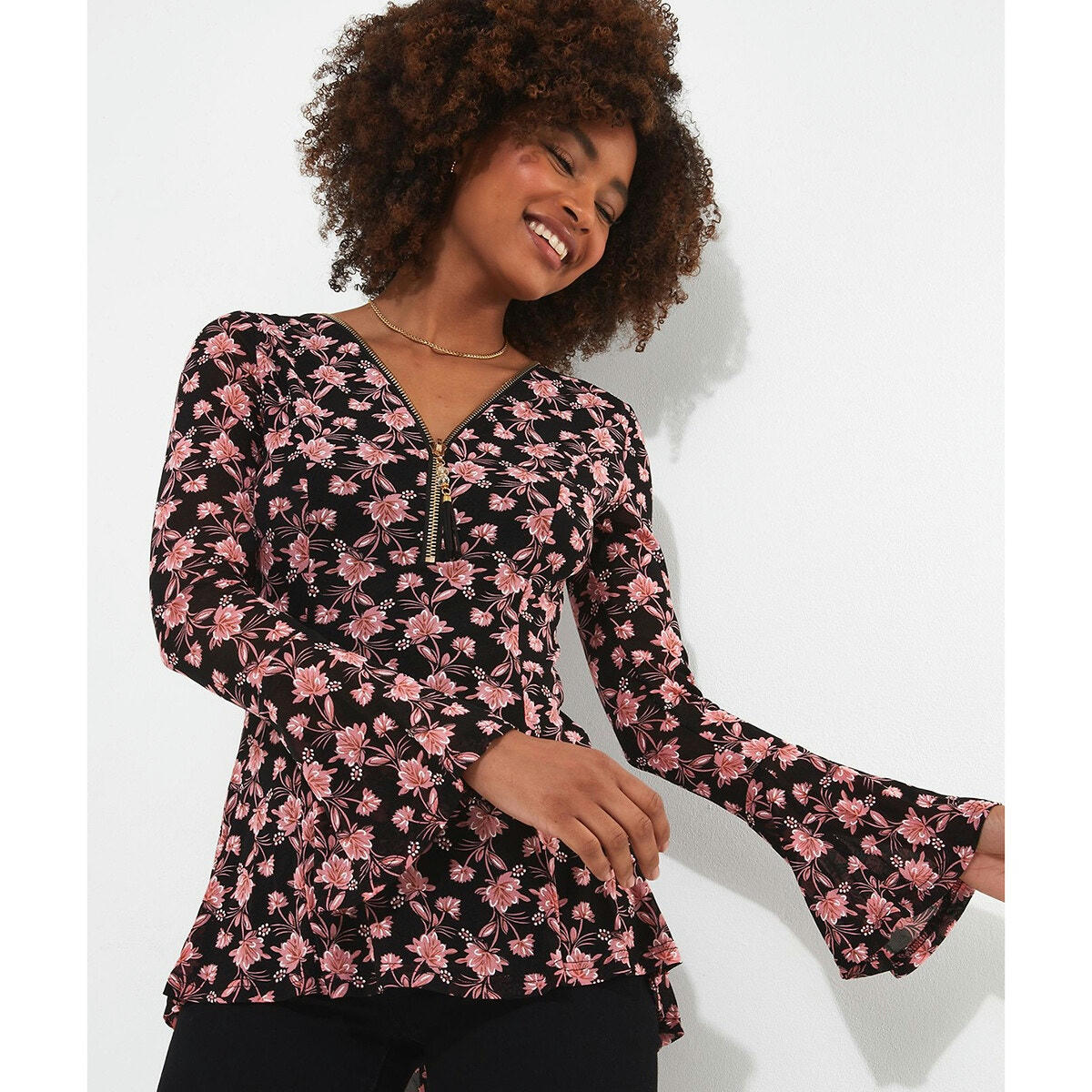 Blouse   col V zippé manches longues éva