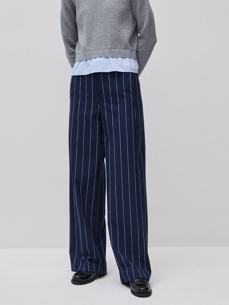 Wide-leg pinstriped trousers