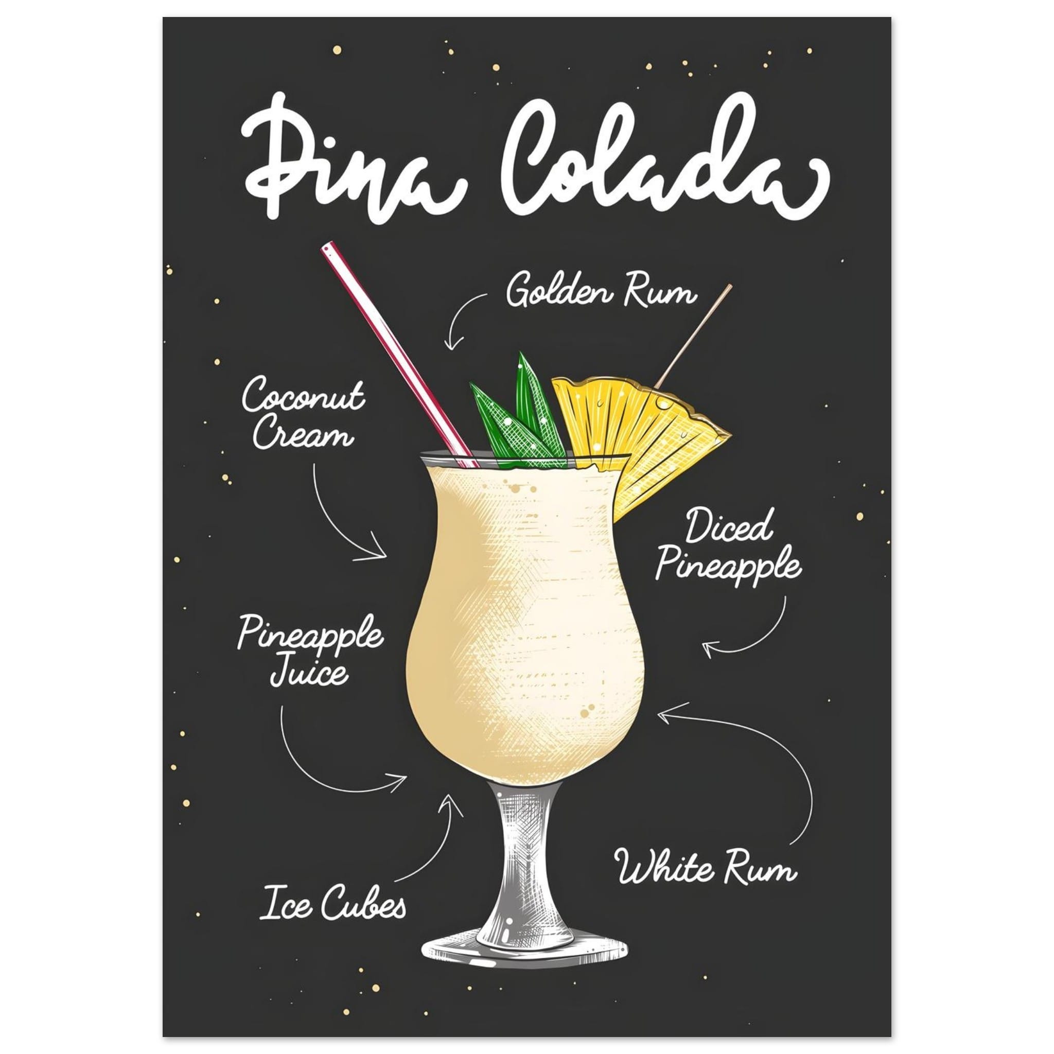 Artfulprints Piña Colada cocktail – Illustratie  poster 50x70 cm