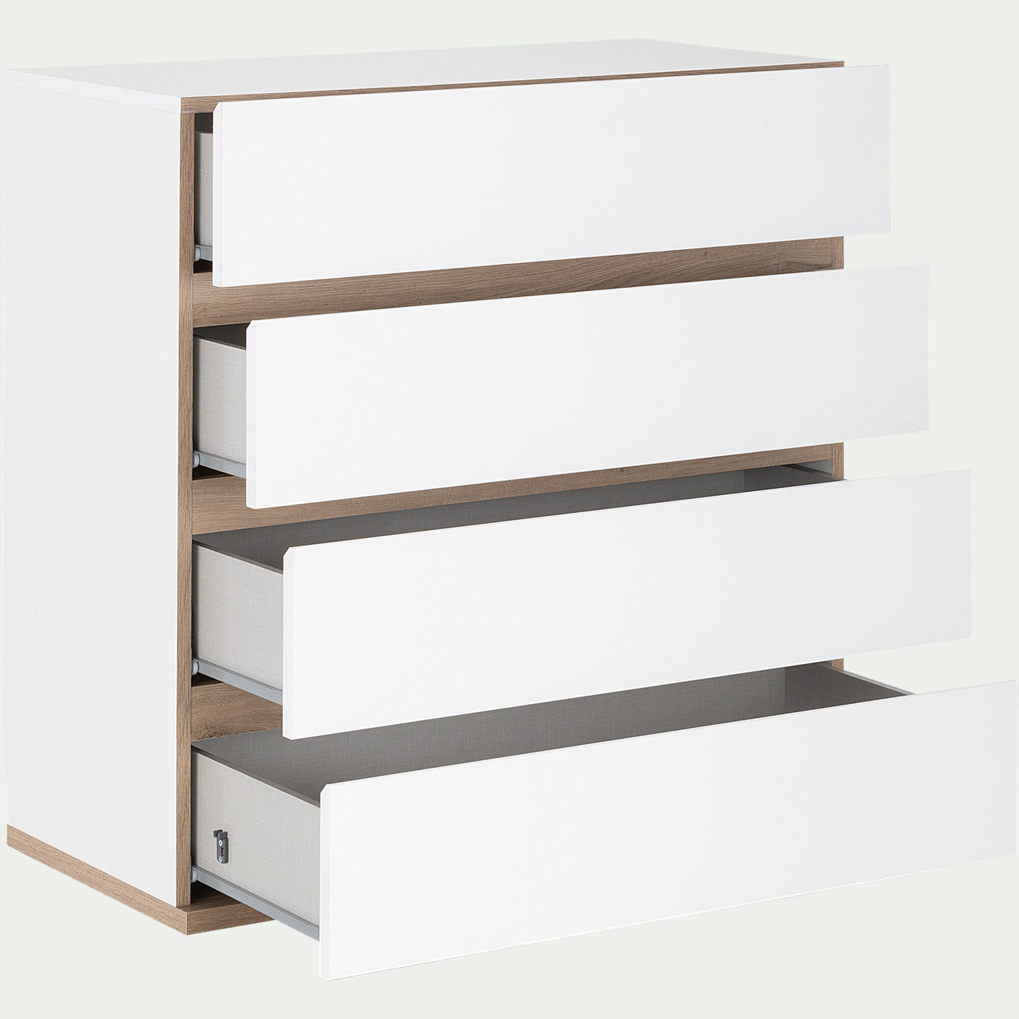 NESTOR - Commode module 4 tiroirs en bois effet chêne H94XL94cm - blanc