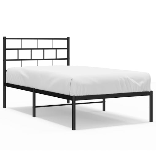 NNEVL Metal Bed Frame with Headboard Black 107x203 cm