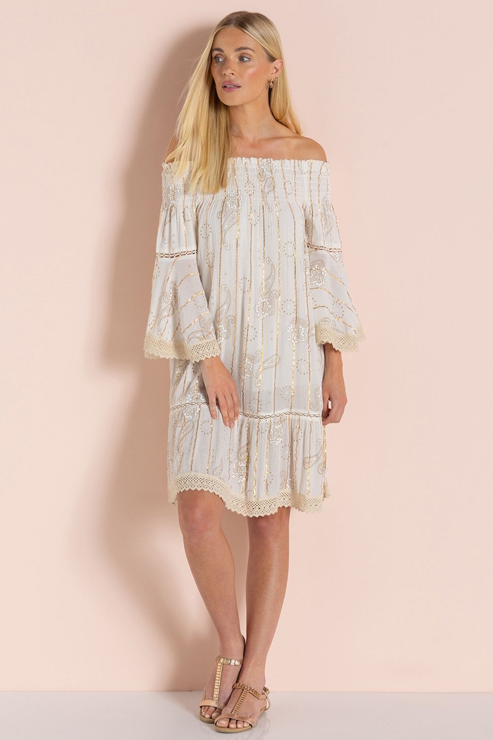 Klass. Bardot Shimmer Print Dress