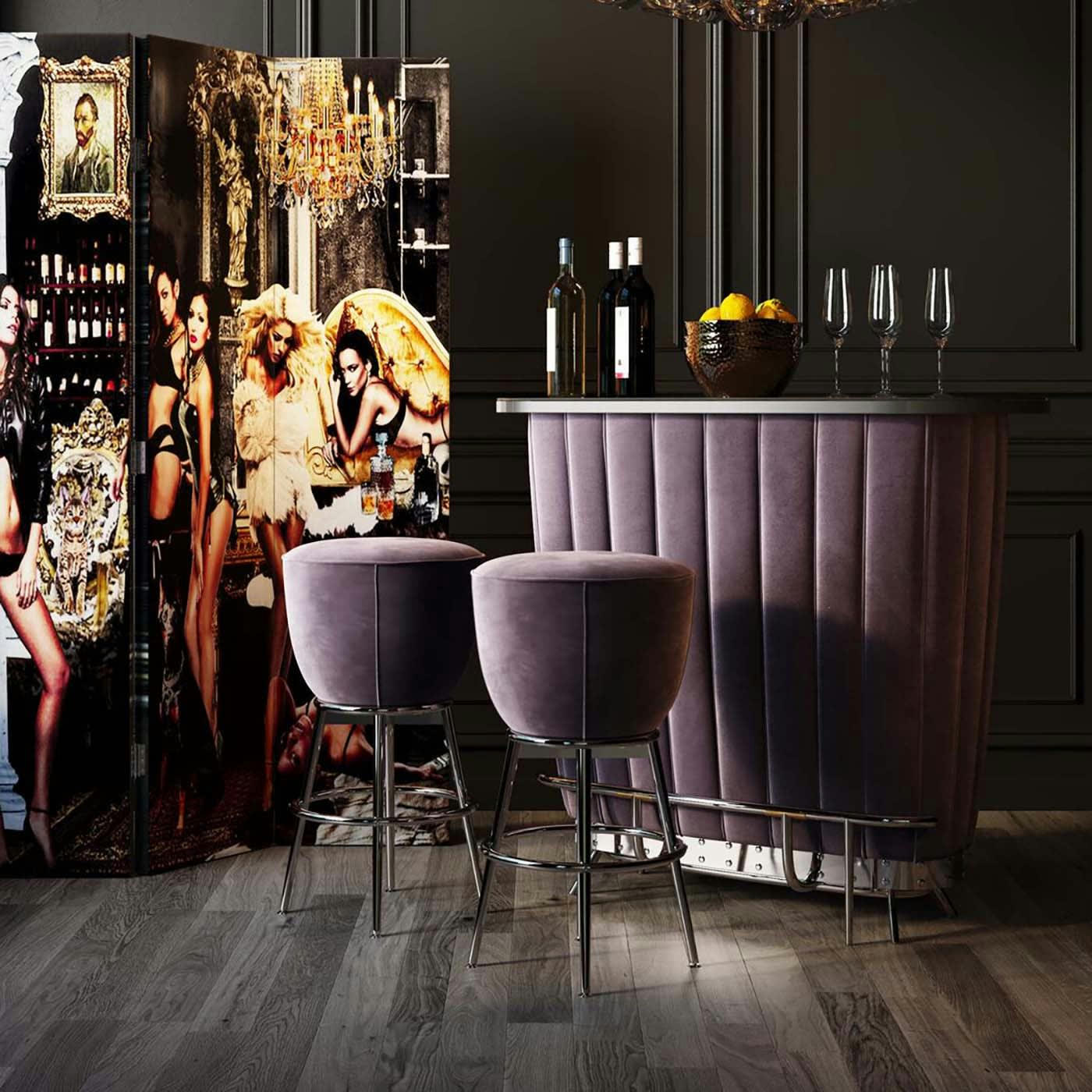 AFTER WORK - Bar velours gris et acier chromé