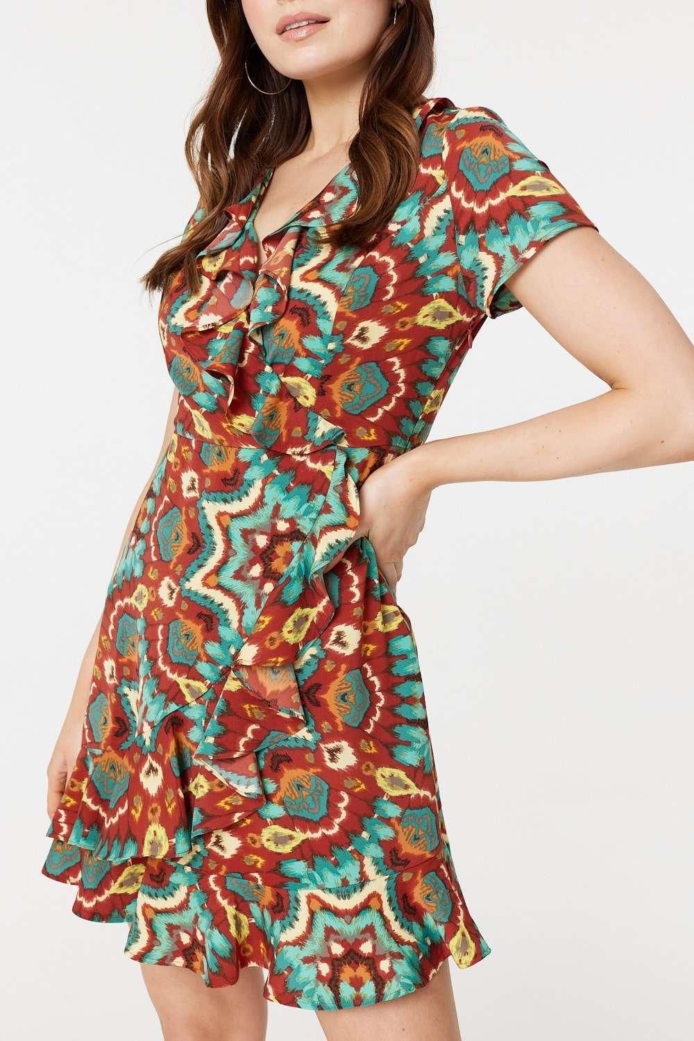 Izabel London Printed Ruffle Front Wrap Dress