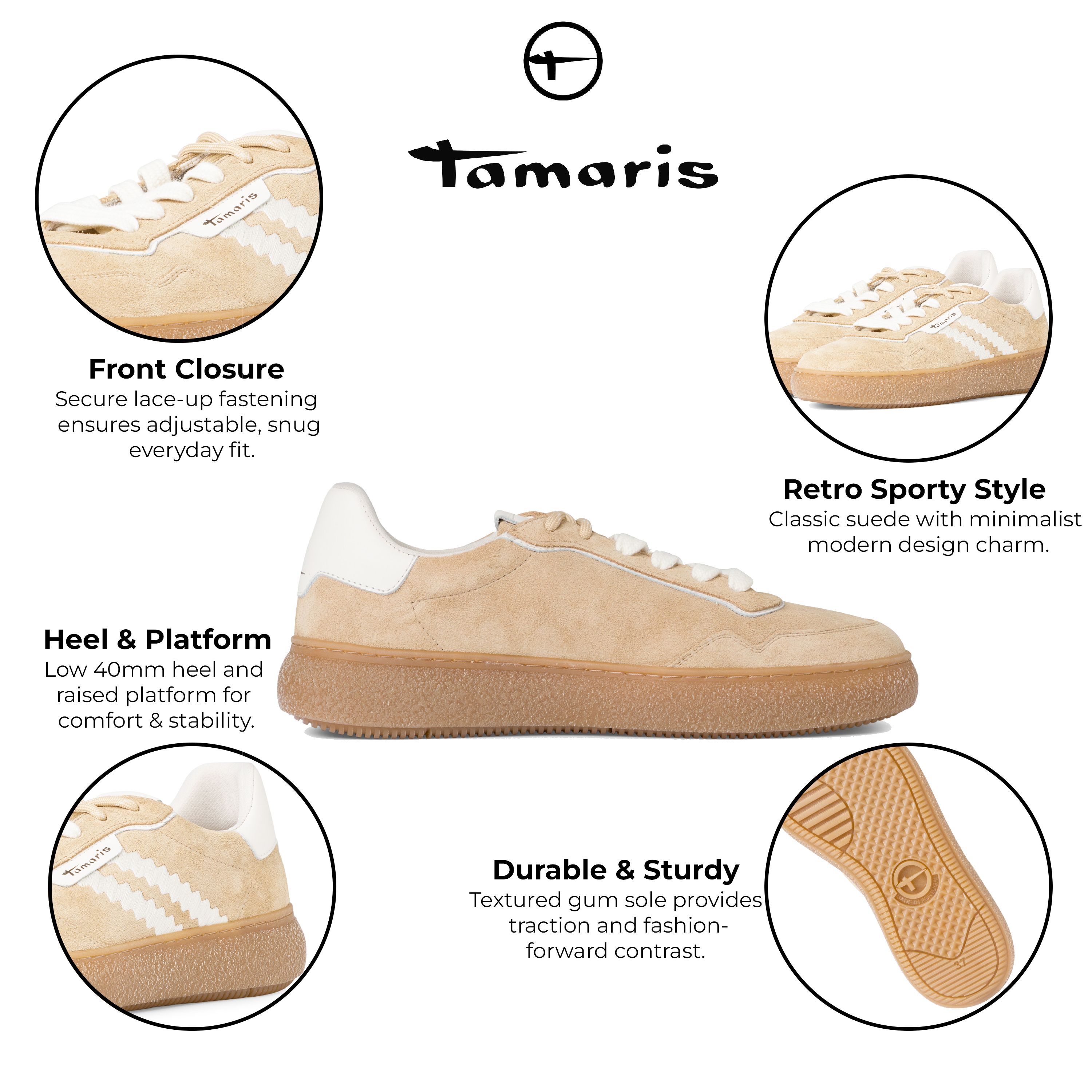 Infinity Leather Tamaris Leather Fashion Stripe Lace Up Sneakers
