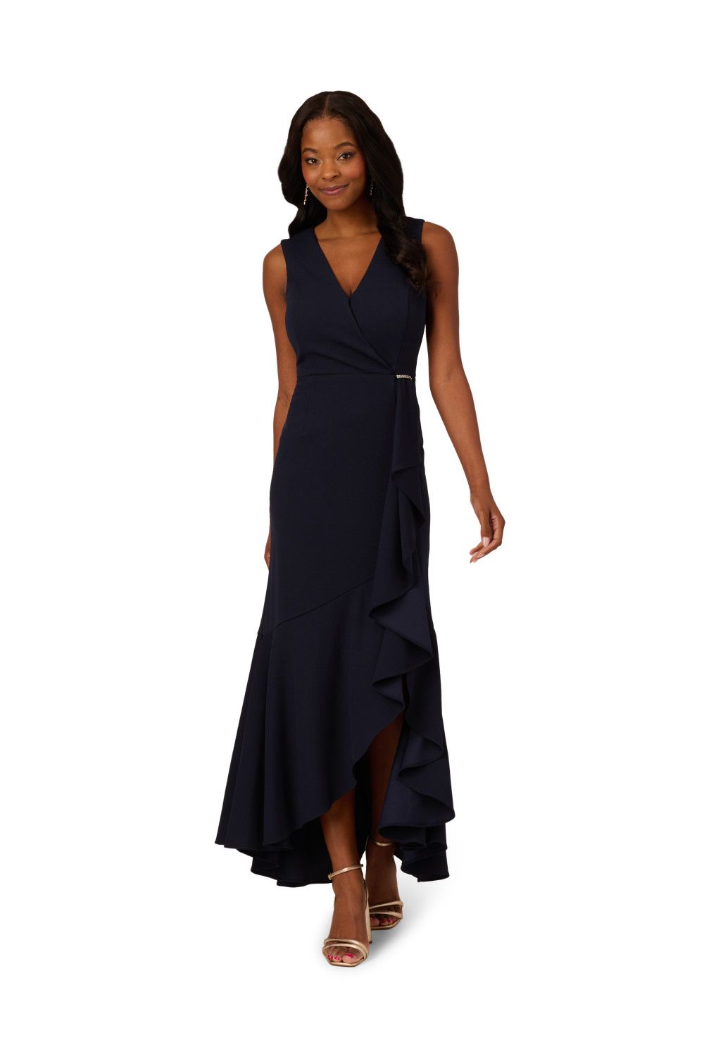Papell Studio Ruffle Flounce Crepe Gown