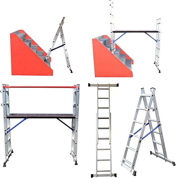HOME MASTER échelle multifonction aluminium 5 en 1 - échafaudage réglable - Plateforme - Escabeau - 150 kg