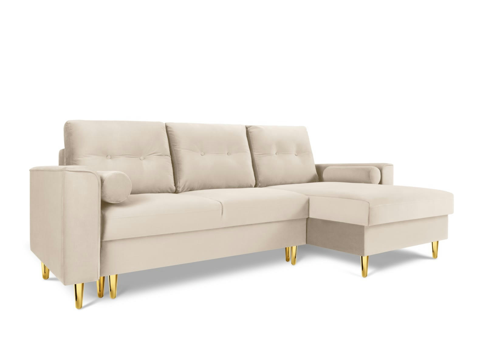 LEONA - Canapé d'angle 4 places en velours beige