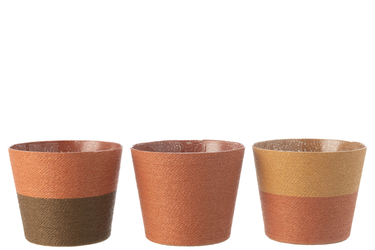 J-Line bloempot Touwtjes - papier - oker/bruin - extra large - 3 st. - Ø 15 cm