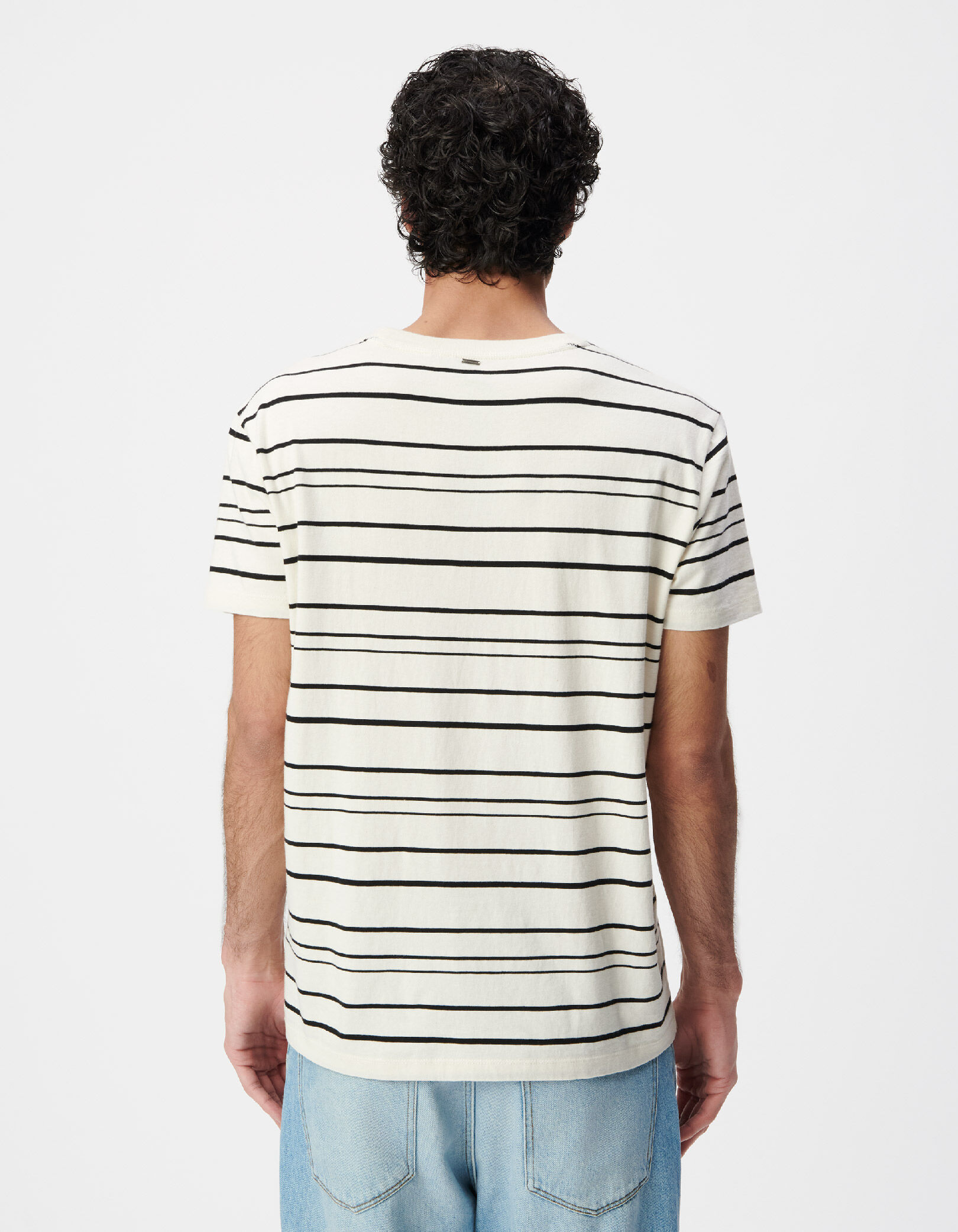 T-shirt blanc motif rayures noires Homme