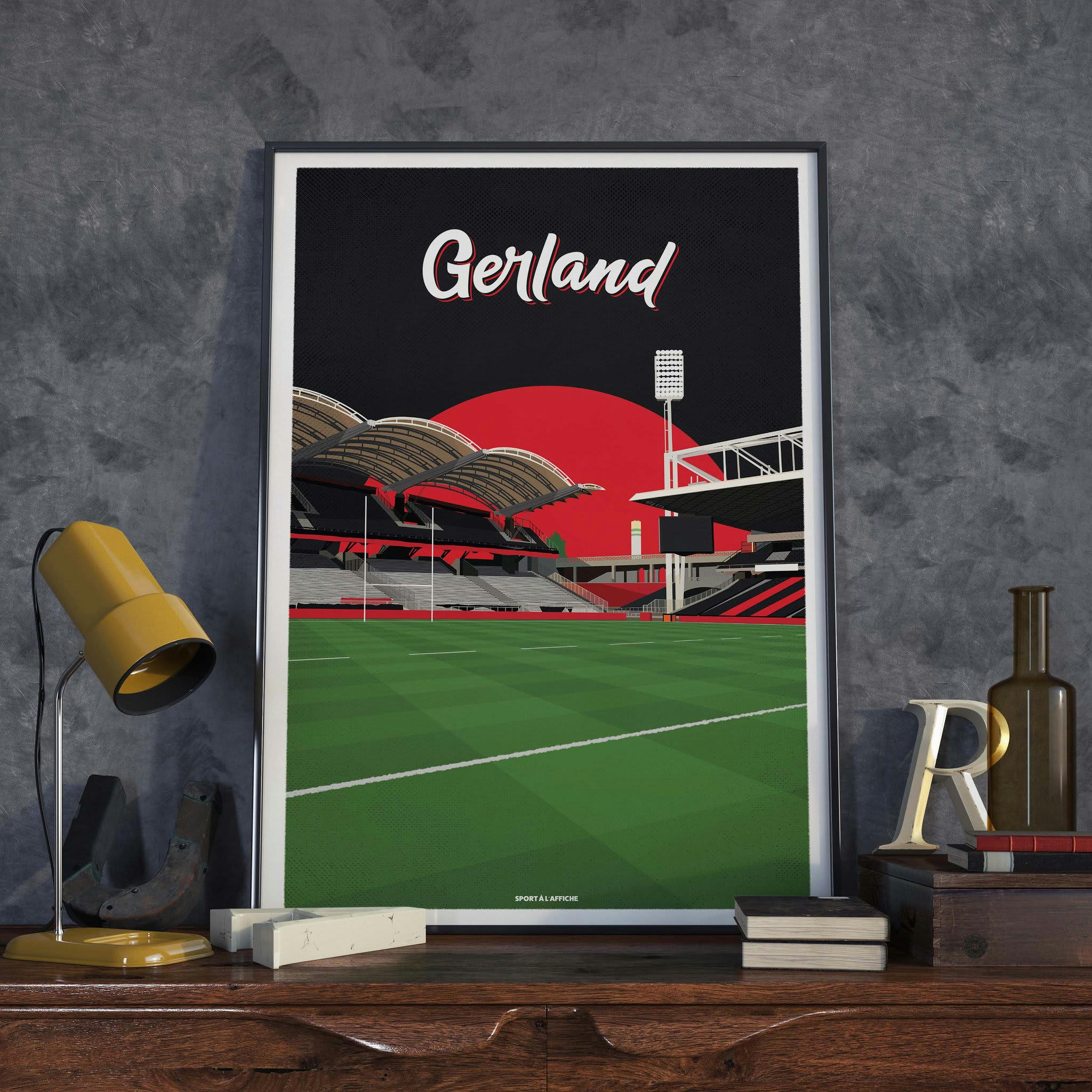 RUGBY - Affiche Rugby - Stade Gerland LOU 30 x 40 cm