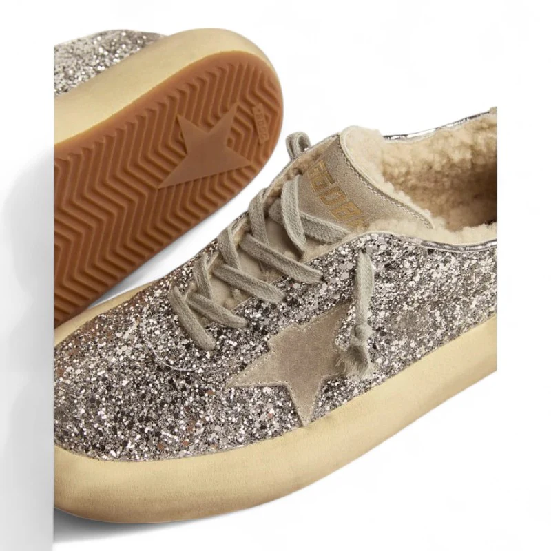 Space-Star shoes in silver glitter with shearling lining