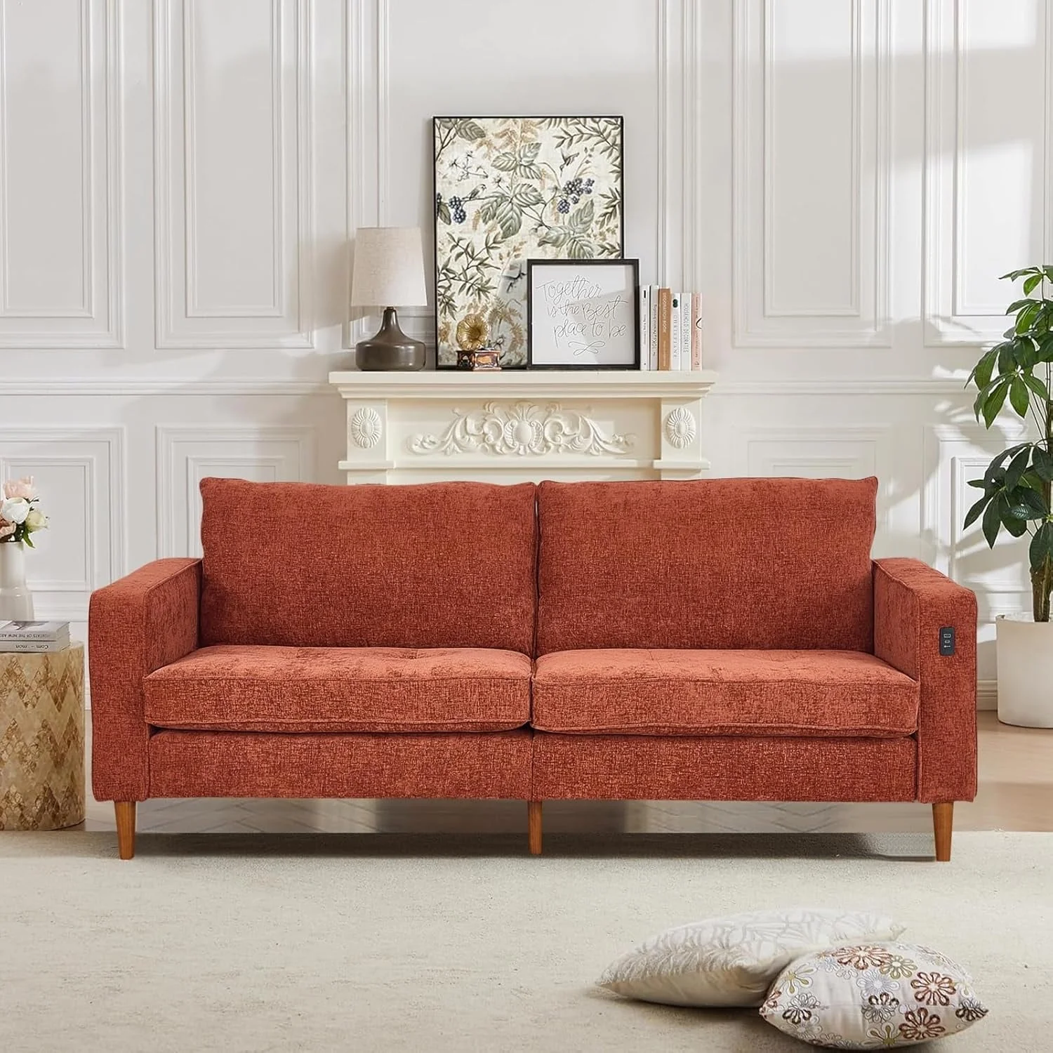 82.68'' Sofa for Living Room, Loveseat Sofa with USB/Type-C Port, Comfy Chenille Love Seat Couch with Removable Cover