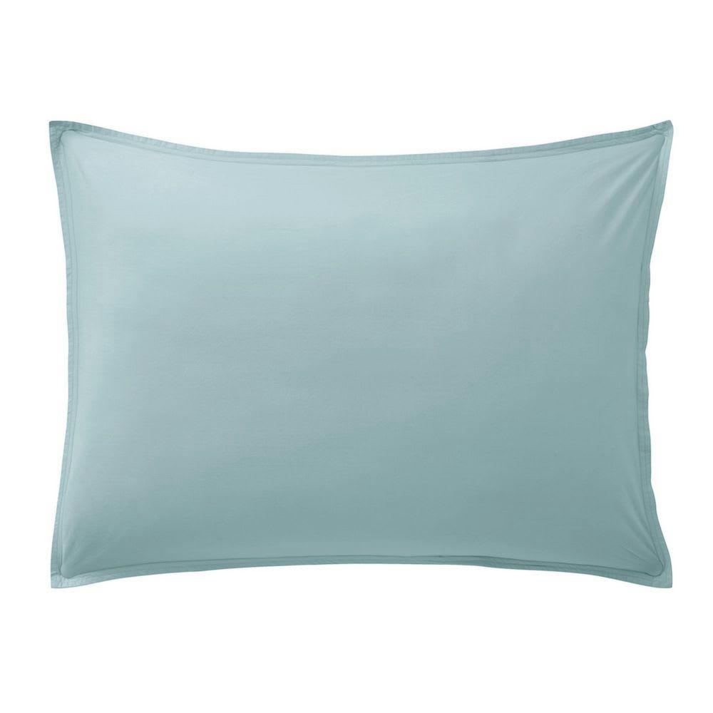 - Taie d'oreiller percale de coton lavé bleu lagon 50x70 cm