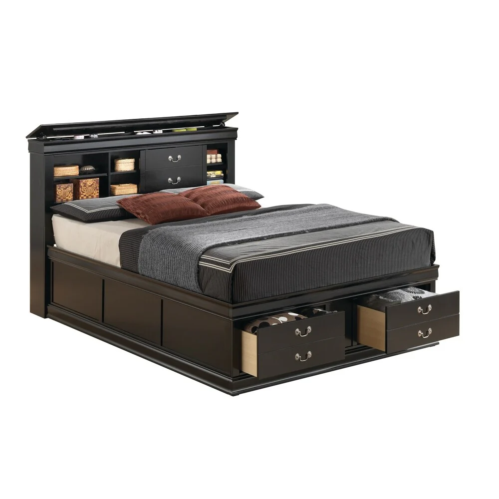 Louis Philippe Black 5-piece Bedroom Set with Storage Bed