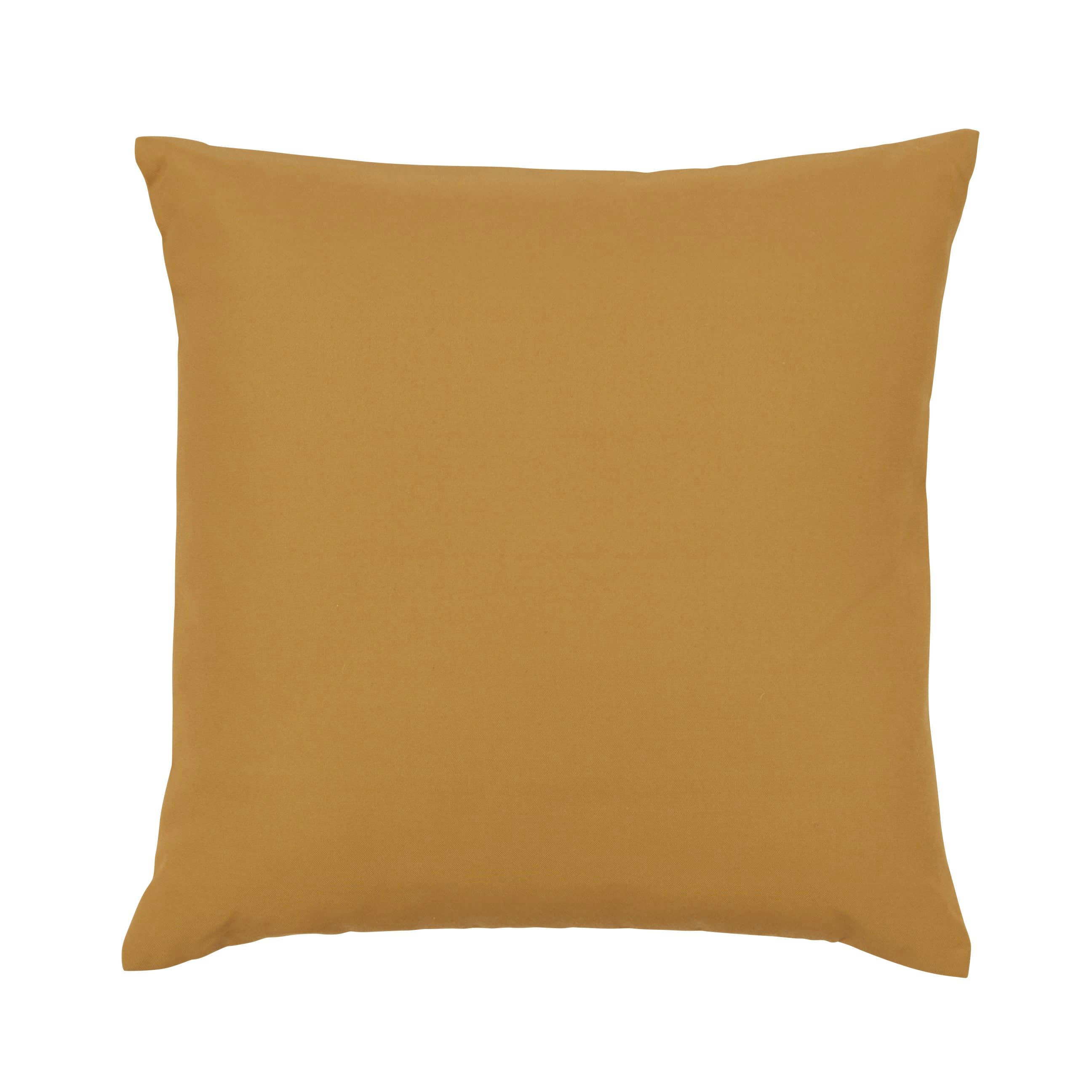 NISSA - Coussin d'extérieur en polyester recyclé imprimé marron caramel, blanc et bleu 45x45