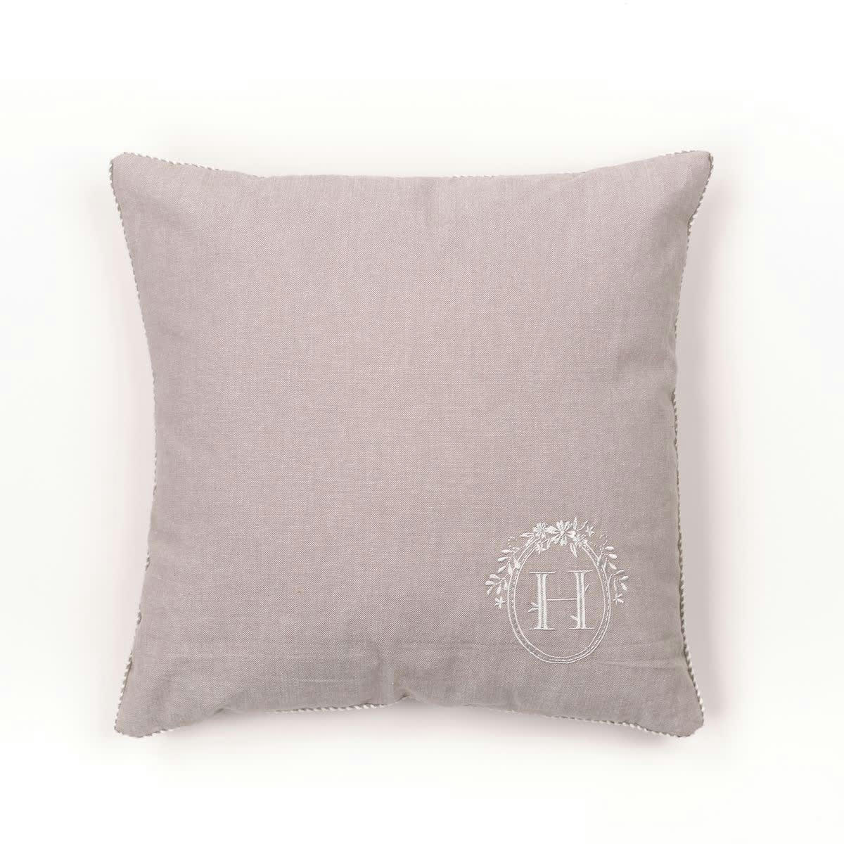 CHARME - Coussin déhoussable avec broderie en coton beige 40x40
