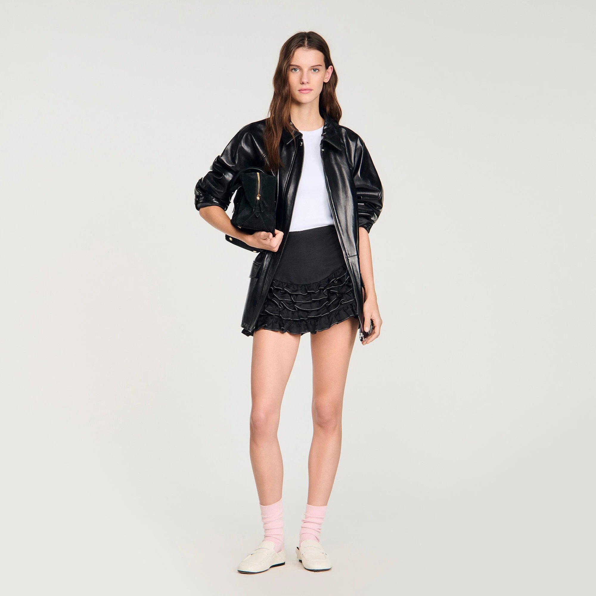 Jupe short à volants surpiqués