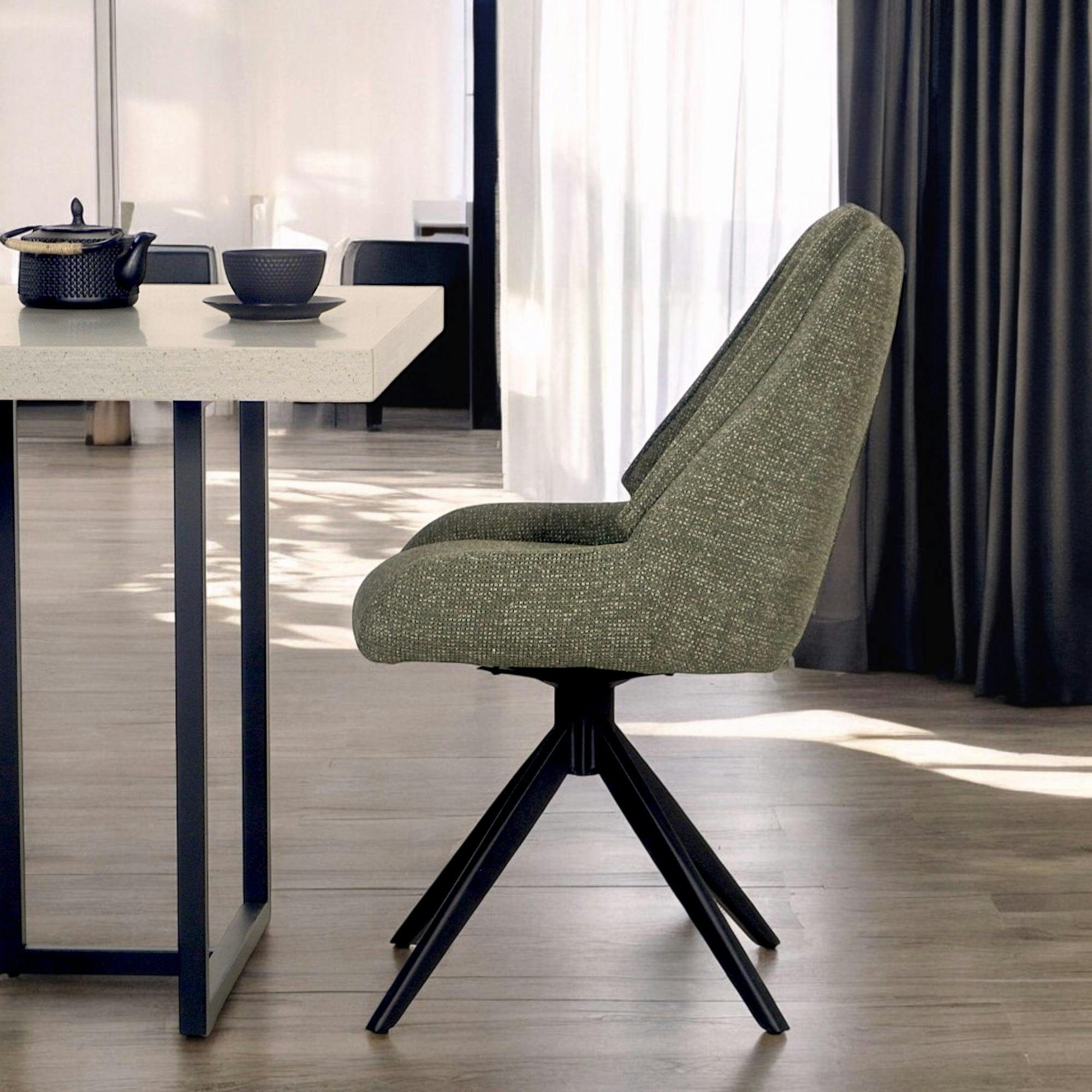 Chaise vert foncé pivotante en velours texturé (lot de 2) IENA