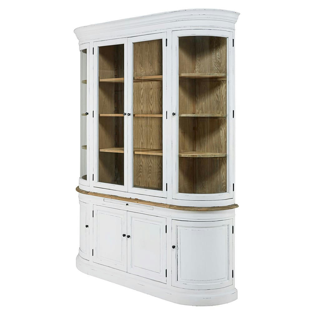 Flaubert - Vaisselier vitré 8 portes en pin recyclé blanc patiné