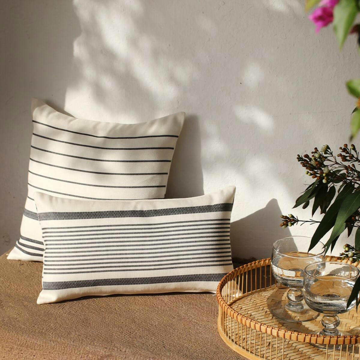 BERRAIN - Housse de coussin coton et lin Blanc 40x40 cm