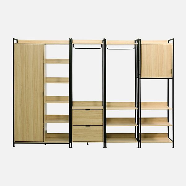 Kit dressing modulable noir avec 4 éléments. L 280 x P 48 x H 190 cm