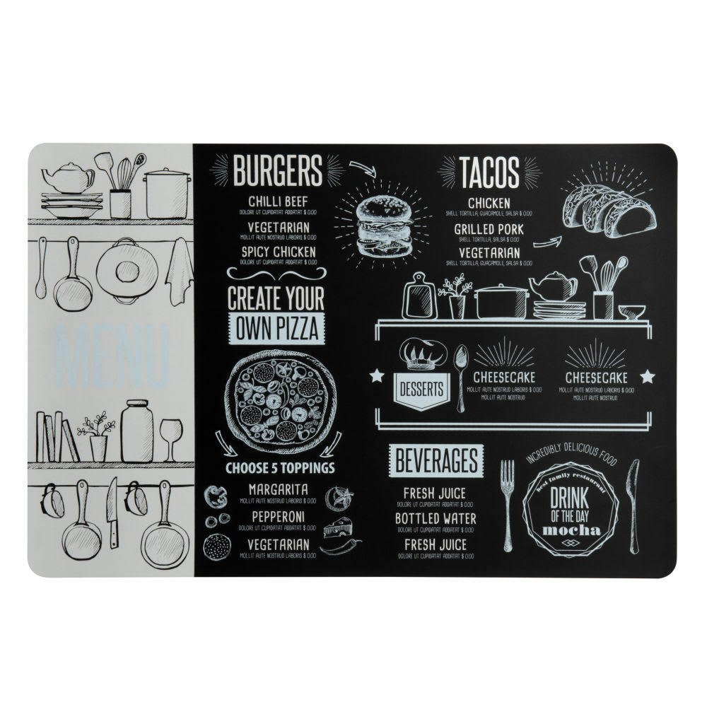 MENU BURGER - Set de table imprimé noir et blanc