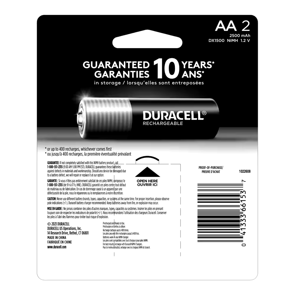 Duracell  AA Rechargeable Batteries, 2-pk