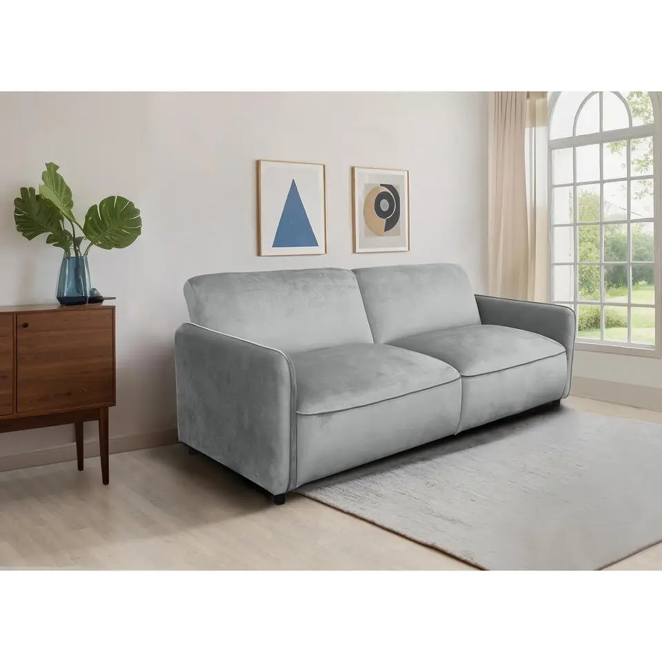 Alicia - Slaapbank 3-zits in lichtgrijze fluweel