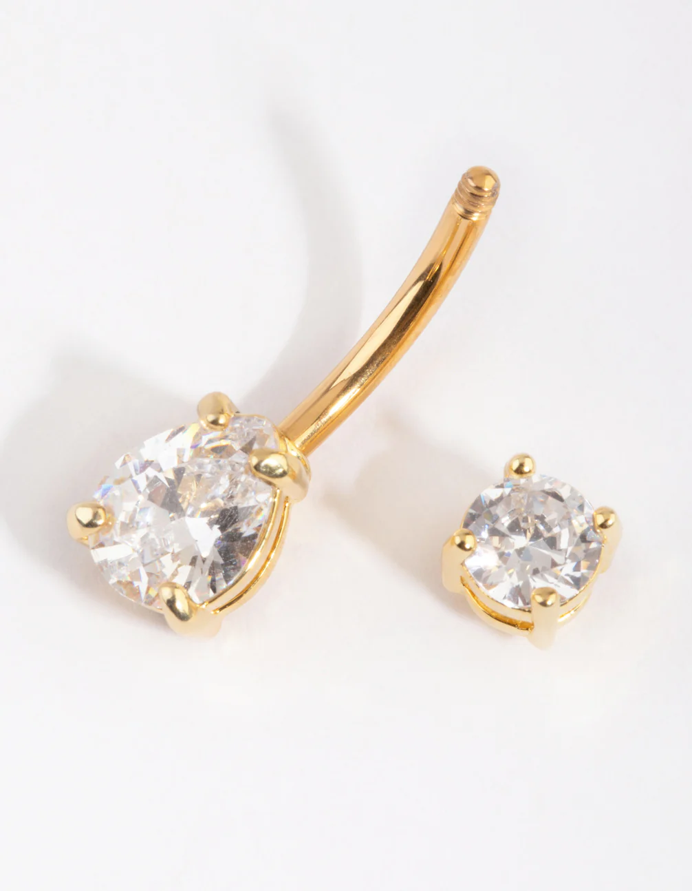 Gold Plated Titanium Pear Diamante Medium Belly Bar