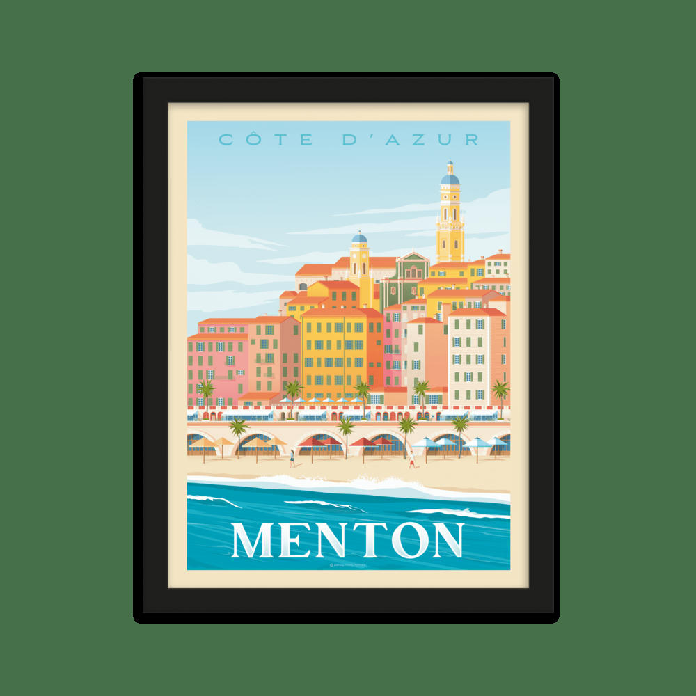 - Affiche Menton France + Cadre Bois noir 21x29,7 cm