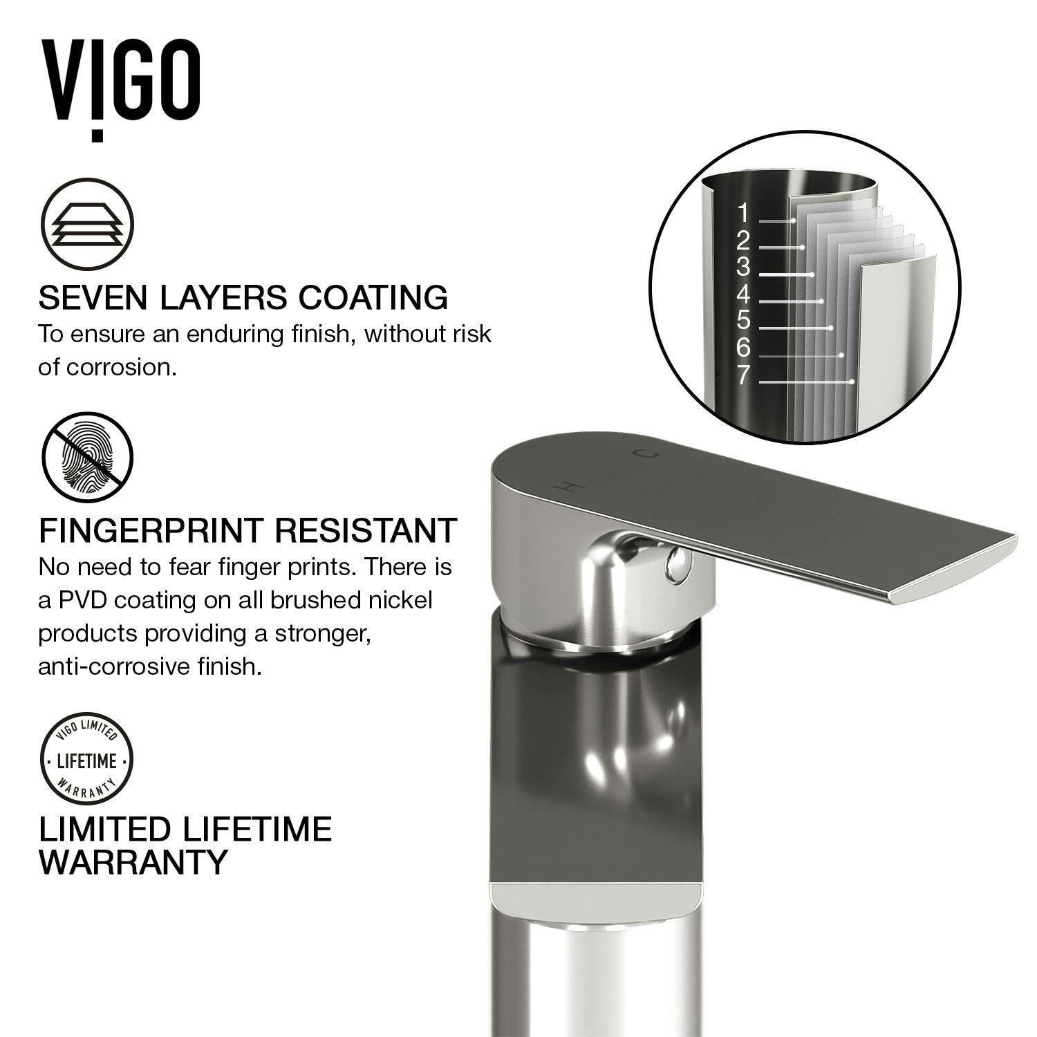 VIGO Norfolk Single Handle Vessel Bathroom Sink Faucet, WaterSense® Certified, Brushed Nickel